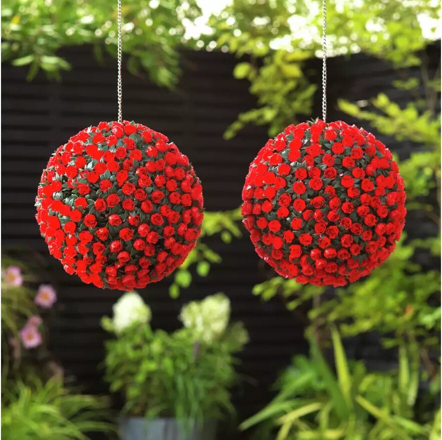 Red 30cm Garden Topiary Balls x2 (Artificial Decoration) Free