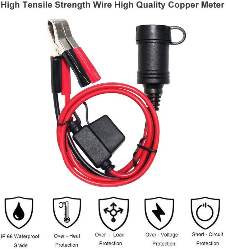 5FT 12V Female Car Cigarette Lighter Socket Extension Cord with Battery Alligato