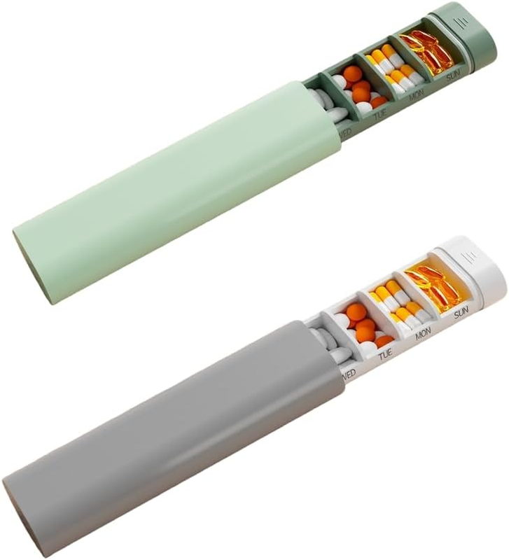 Wöchentliche Pillendose 7 Tage klein BPA frei für Vitamine Medikamente Reisegrün Grau