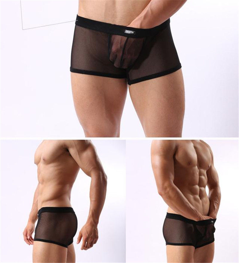 COCKCON men sexy mesh underwear boxer transparent see-thru breathable M-3XL