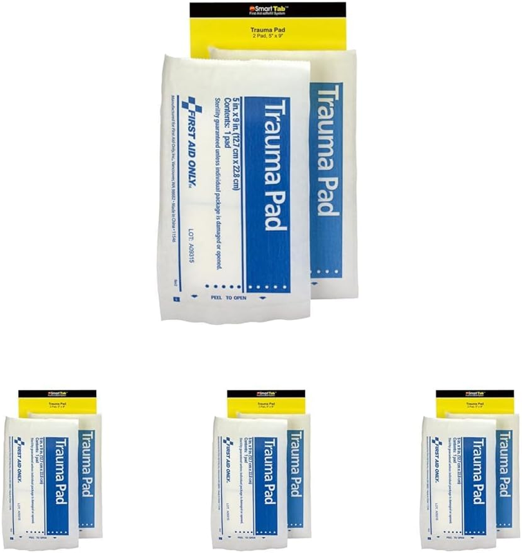 4 First Aid Only Trauma Bandage Pads 5X9 Inch Heavy Bleeding W...