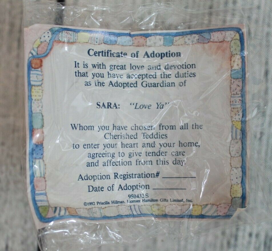 Cherished Teddies Sara Love Ya Bear  # 950432  Vintage 1991