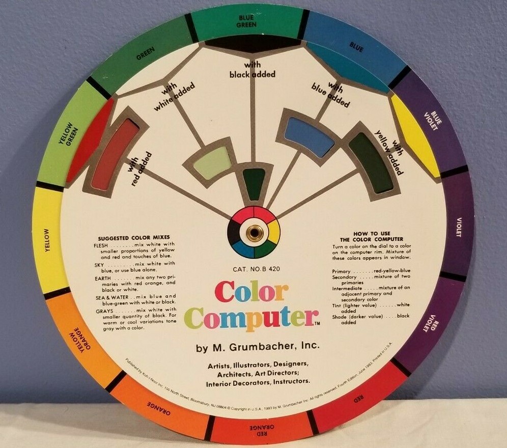 Vintage 1993 Color Computer Color Harmony Wheel Chart M Grumbacher Inc. B420