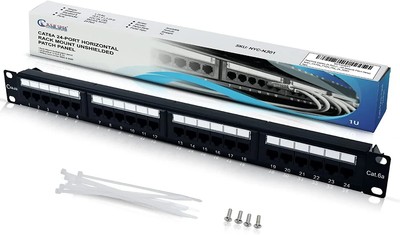 24 Port Patch Panel Ethernet RJ45 UTP Cat6A Network Lan Horizontal Rack Mount
