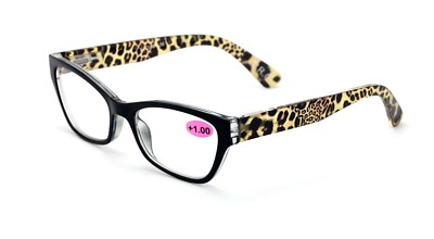 Rectangular Cateye Reader Spring Hinges, Women Female Leopard Reading Glasses