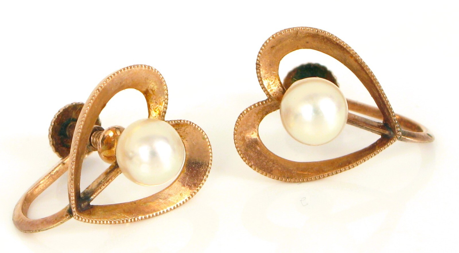 [LLOYD] 10K Gold☆Heart Pearl S Earrings VINTAGE BEAUTIFUL 10K YELLOW GOLD K10 PEARL HEART SHAPED