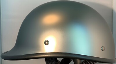 VOSS FLAT BLACK CHROME JOCKEY NOVELTY MOTORCYCLE HELMET SUPER LIGHT WEIGHT 