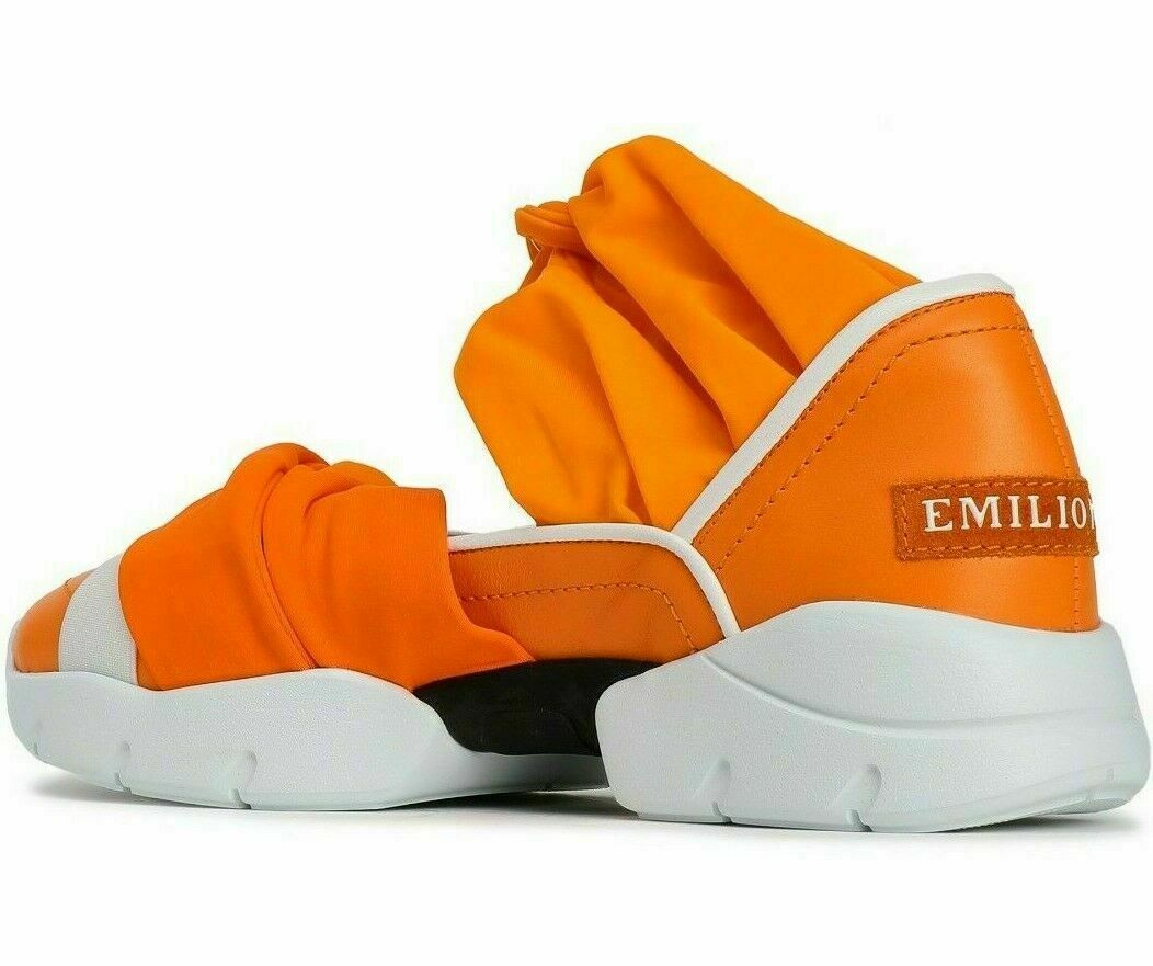 Pre-owned Emilio Pucci City Up Ruffle Trainers Shoes Slip-on Sneakers Shoes 39 In Orange