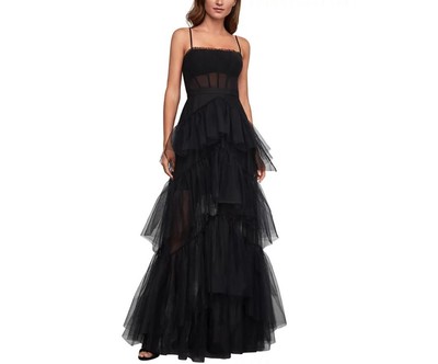 BCBGMAXAZRIA Платье-халат из тюля с украшенным корсетом, Черный, 8