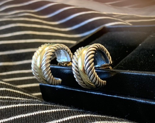 David Yurman  1/2 Hoop Earrings  Sterling Silver & 14kt Yellow Gold