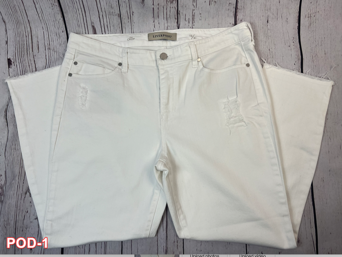 Liverpool Women's Straight Distressed White the Crop Jeans SZ12/ W36X26L