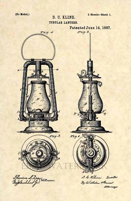 Official 1887 Hurricane Lamp US Patent Art Print - Antique Lantern Original 224