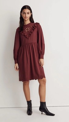MADEWELL J.Crew NWT $148 Embroidered Ruffled Flannel Mini Dress Size XXL