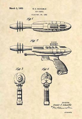 Pyrotomic Disintegrator Ray Gun Patent Art Print- Vintage Antique Toy Space -454