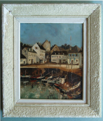 Fischerhafen in der Normandie oder Bretagne, signiert