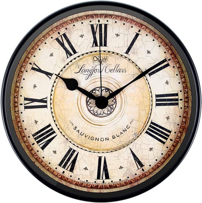 Wall Clock, 12 Inch Metal Black Wall Clock European Style Retro Vintage Clock No