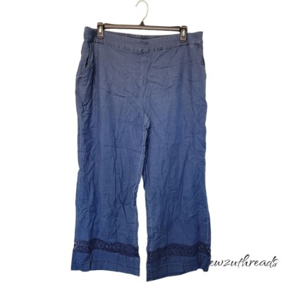 Isaac Mizrahi Live! Bridgehampton Stretch Chambray Pants 1X Indigo A598300 NEW