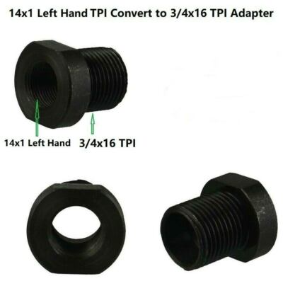 Steel Black Adapter Converter 14x1 LH TPI Thread to 3/4x16 TPI Thread