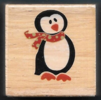 PENGUIN POLAR Aquatic BIRD SCARF Zoo Holiday GIFT Tag SMALL New RUBBER STAMP