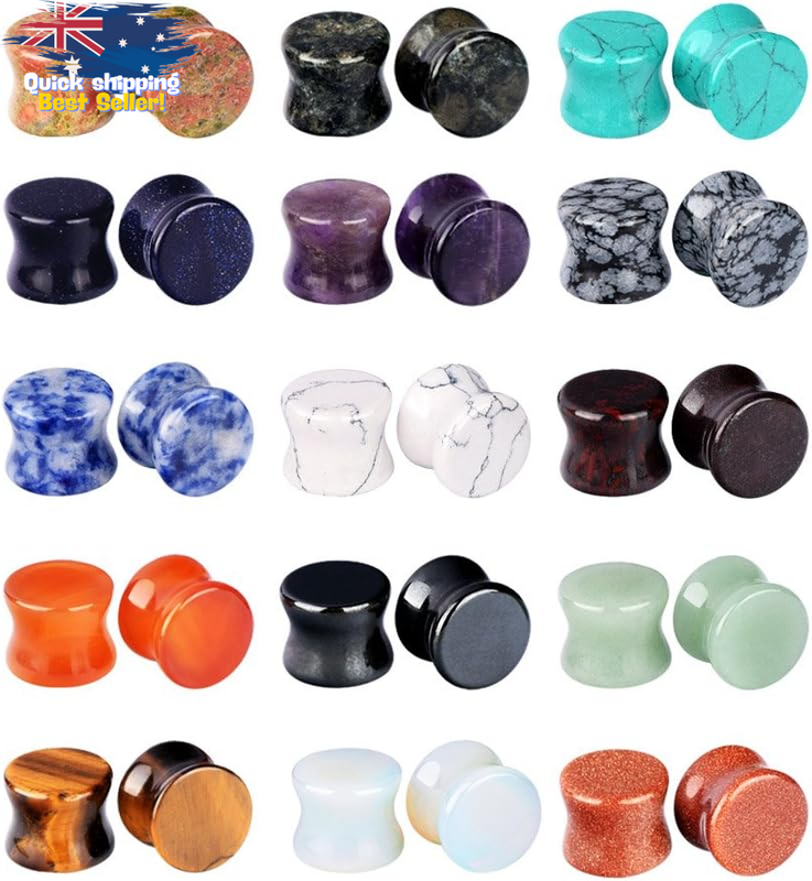Mixed Stone Double Flared Ear Tunnels 20/30 Pcs Expander Plugs 3MM-20MM Set