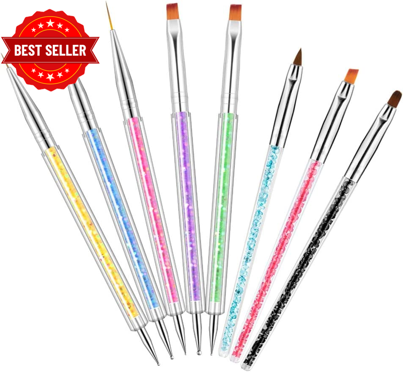 8PCS Nail Art Liner Brushes Pens Dual-Ended Nail Art Point Drill Drawing Brush P