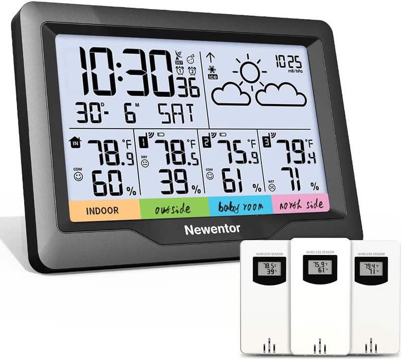 Weather Station Wireless Indoor Outdoor Multiple Sensors, Digital Atomic Clock W