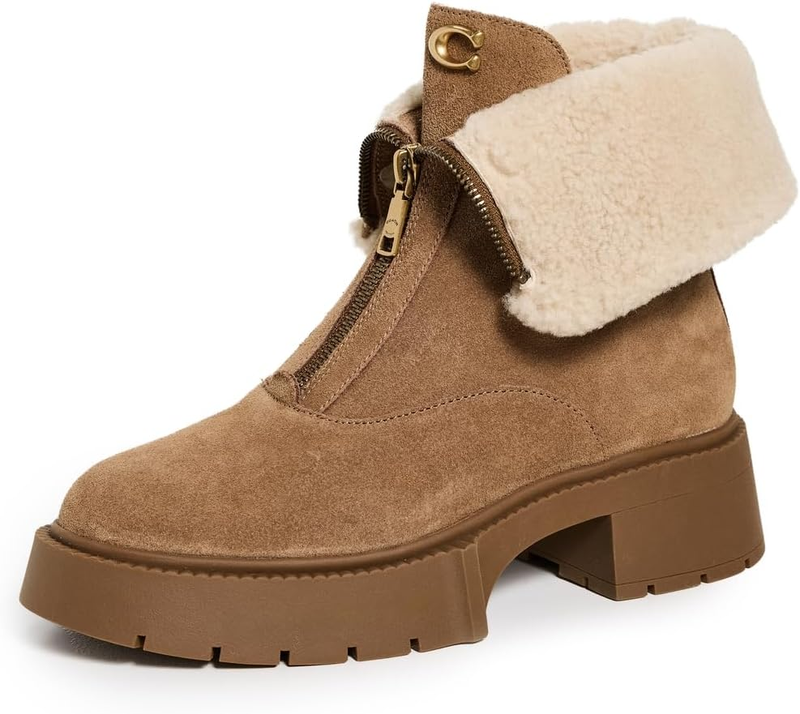 COACH Women's Leah Platform Suede Shearling Zip Booties