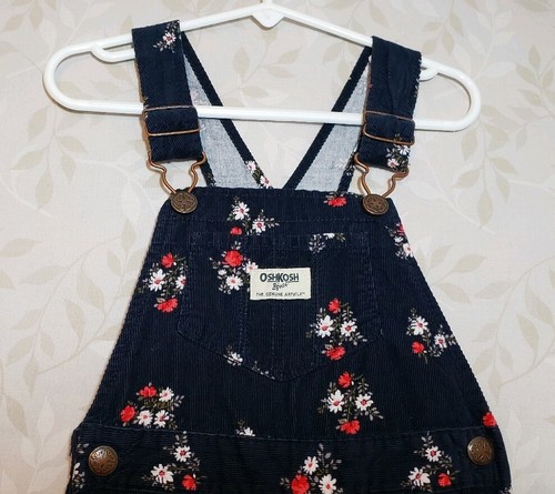 OshKosh Girl's Spring Navy Floral Pant Corduroy Overalls Size 4T