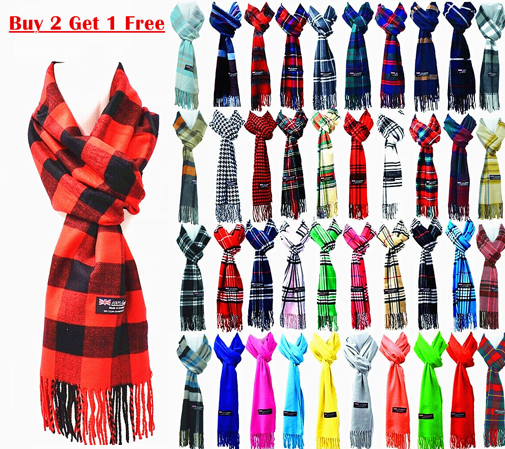 Winter Unisex 100% Cashmere Plaid Stripe Scotland Made Warm Scarves Wool Scarf