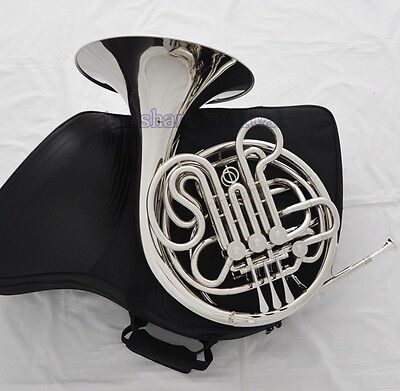 Professional Silver Nickel F/Bb Double French Horn 4 Key With Zipper Case