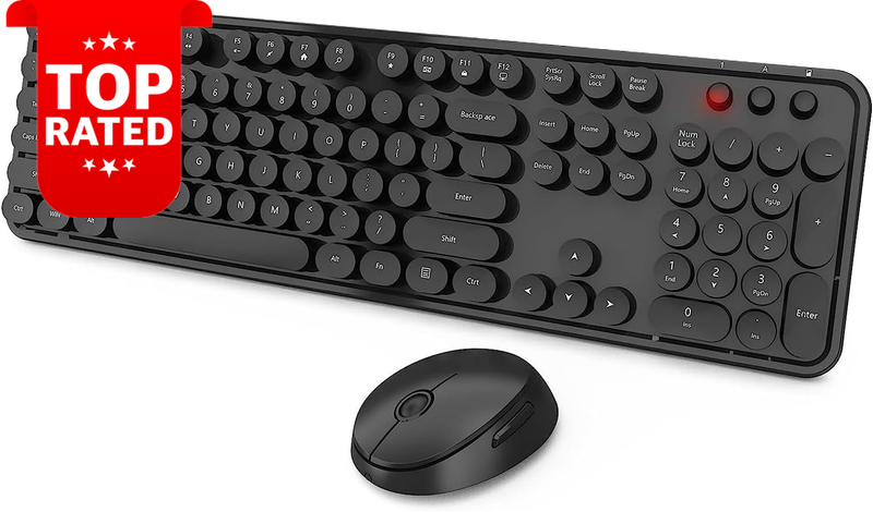 Wireless Keyboard Mouse Combo 2.4GHz USB Retro Colorful Keys Numeric Keypad