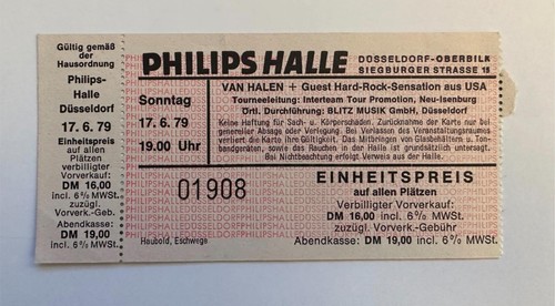 VAN HALEN "World Vacation" Tour TICKET 6/17/1979 Philipshalle Dusseldorf Germany