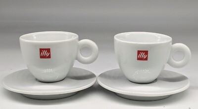 Set 2 Illy Cappuccino Coffee Cup & Saucer w/ Logo PRISTINE