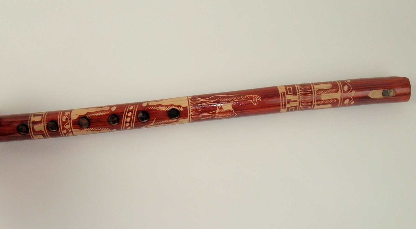 Wooden Carved Flute Vintage Llama Mountains Tribal Ethnic