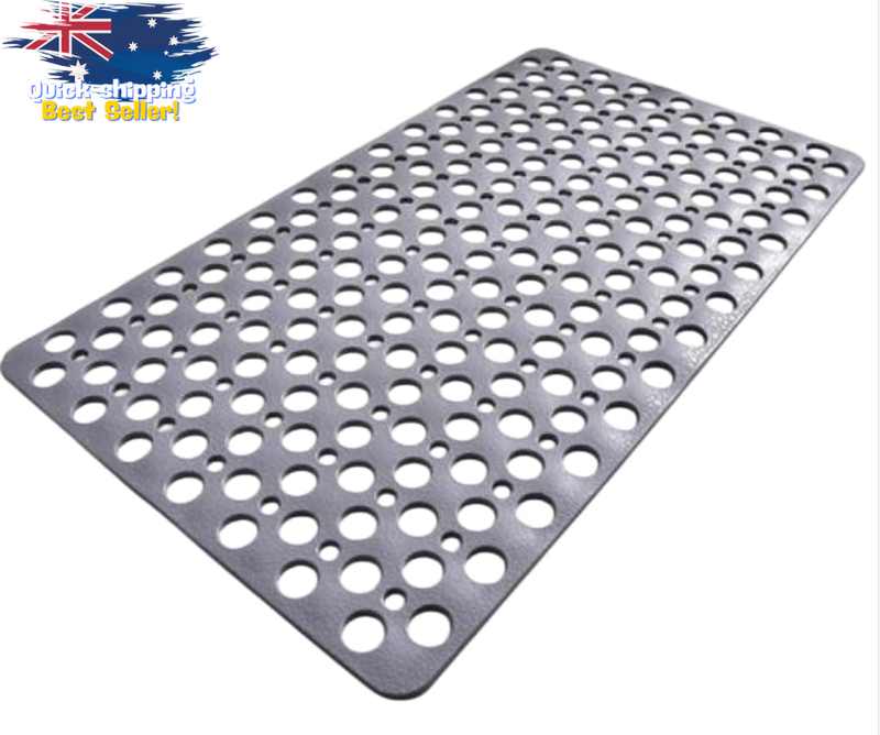 Non-Slip Bath Mat Grey, Antibacterial Shower Mat with Suction Cups & Drain Holes