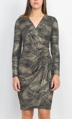 Платье с V-образным вырезом и длинными рукавами из искусственной кожи London Times, черное, 10