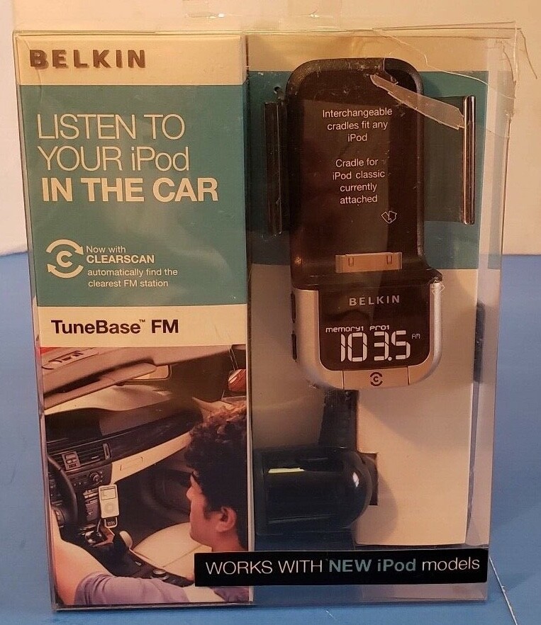 NIB Belkin Auto Power Cord & TuneBase FM w/ Clearscan for iPods