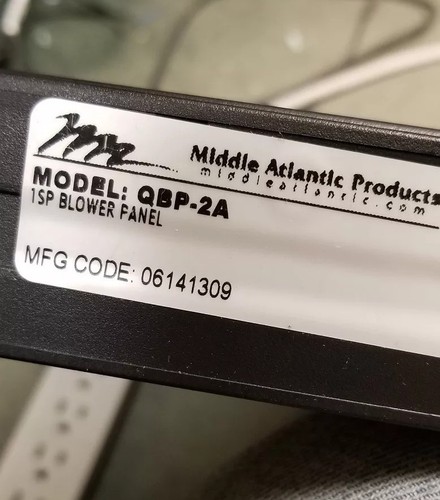 MIDDLE ATLANTIC PRODUCTS QBP-2A BLOWER PANEL, 1 RU, 100 CFM, 32DB, ANODIZED
