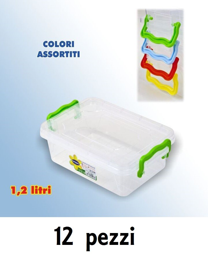 12 Contenitori Plastica 1,2LT Cibo Alimenti Frigorifero Rettangolari Manici hmj