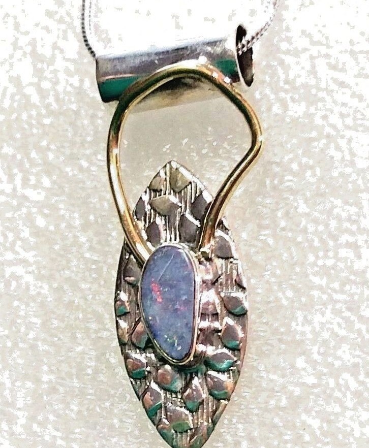 GORGEOUS Blue Fire Opal Solid Sterling Silver  Pendant 1 1/3