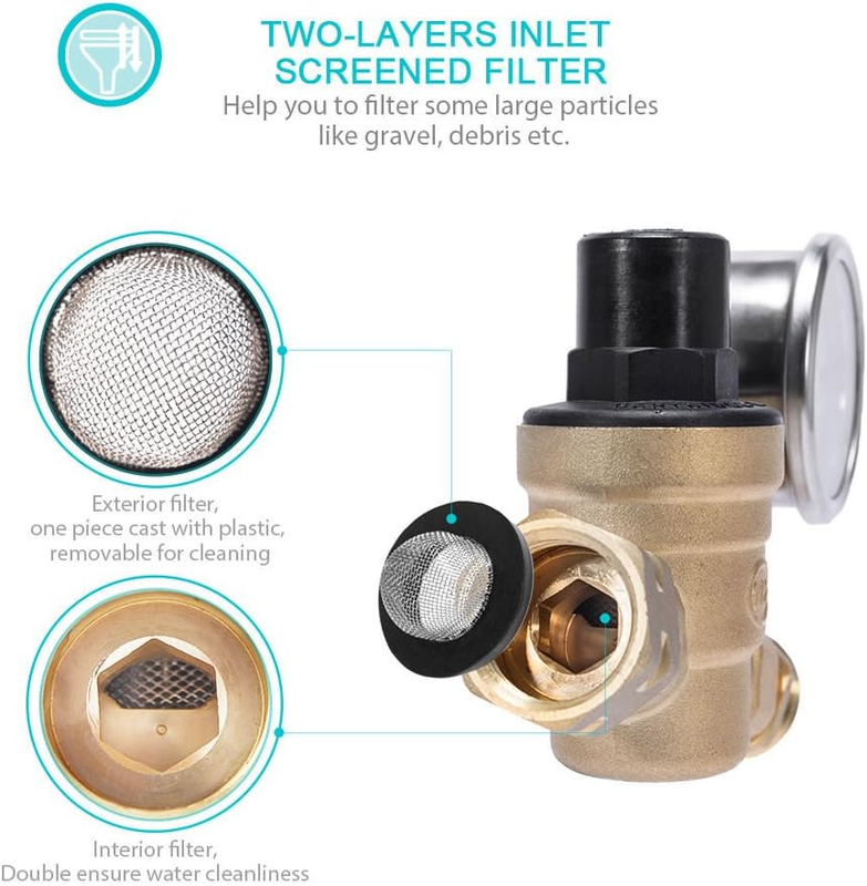 Water Pressure Regulator, Brass Lead-Free Adjustable Water Pressure Reducer with