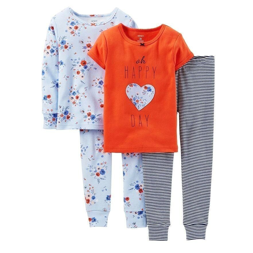 КОМПЛЕКТ CARTERS GIRL 4PC OH HAPPY DAY С ЦВЕТОЧНЫМ СЕРДЦЕМ, БРЮКИ, ХЛОПКОВАЯ ПИЖАМА, 2 Т