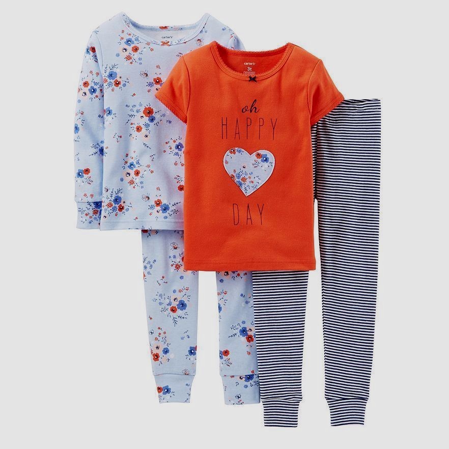 

КОМПЛЕКТ CARTERS GIRL 4PC OH HAPPY DAY С ЦВЕТОЧНЫМ СЕРДЦЕМ, ТОП И БРЮКИ, ХЛОПКОВАЯ ПИЖАМА 9 мес 12 мес, Blue multi