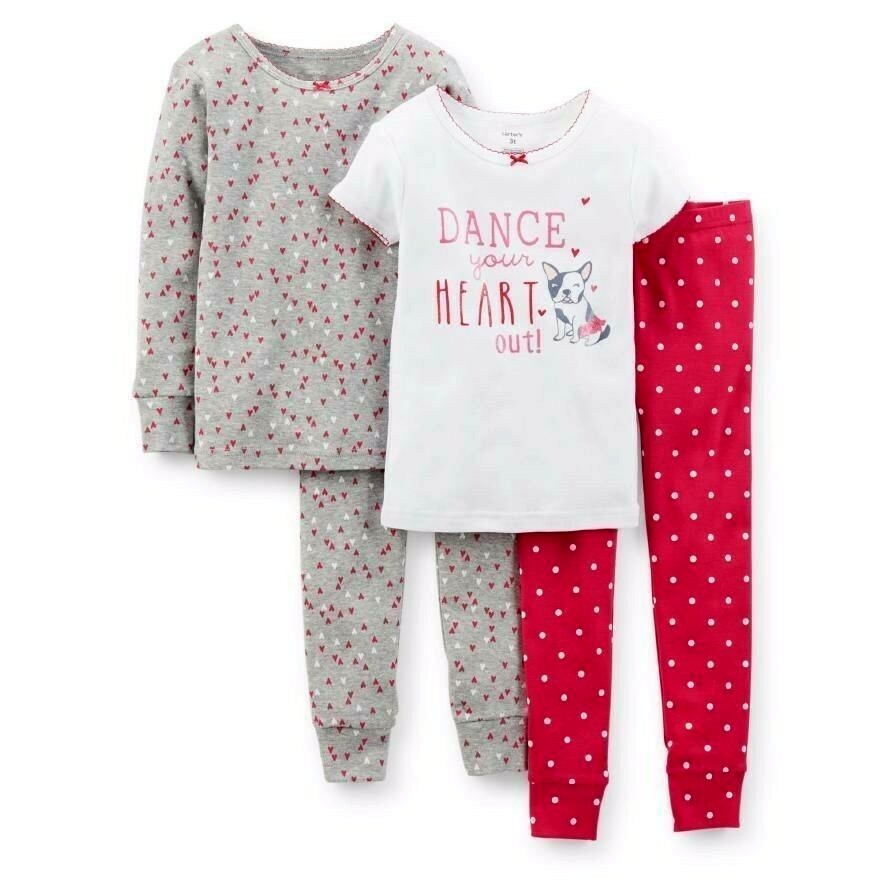 CARTERS 4PC DANCE YOUR HEART OUT DOG HEARTS GIRL ТОПЫ БРЮКИ ПИЖАМНЫЙ КОМПЛЕКТ 3T