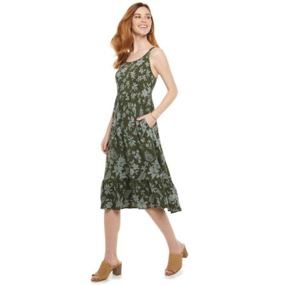 NWT Women's Sonoma Sleeveless Printed MIDI Dress, Size: M Green 1000000473
