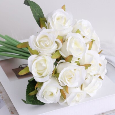 12 Head Silk Rose Flowers Floral Bridal Wedding Bouquet Home Party Decor