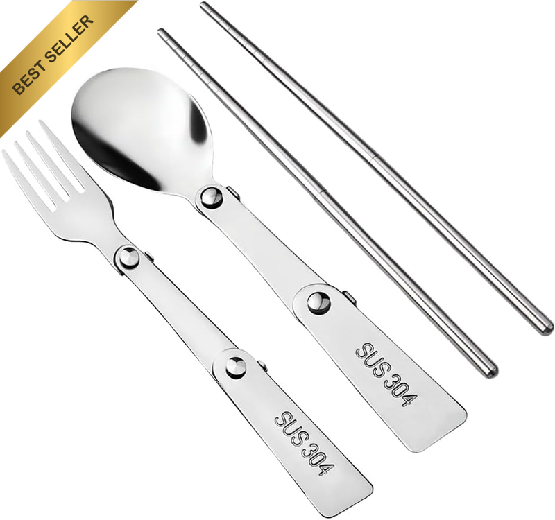 Camping Utensil Set with Case Folding Tableware Cutlery Foldable Spoon Fork Chop