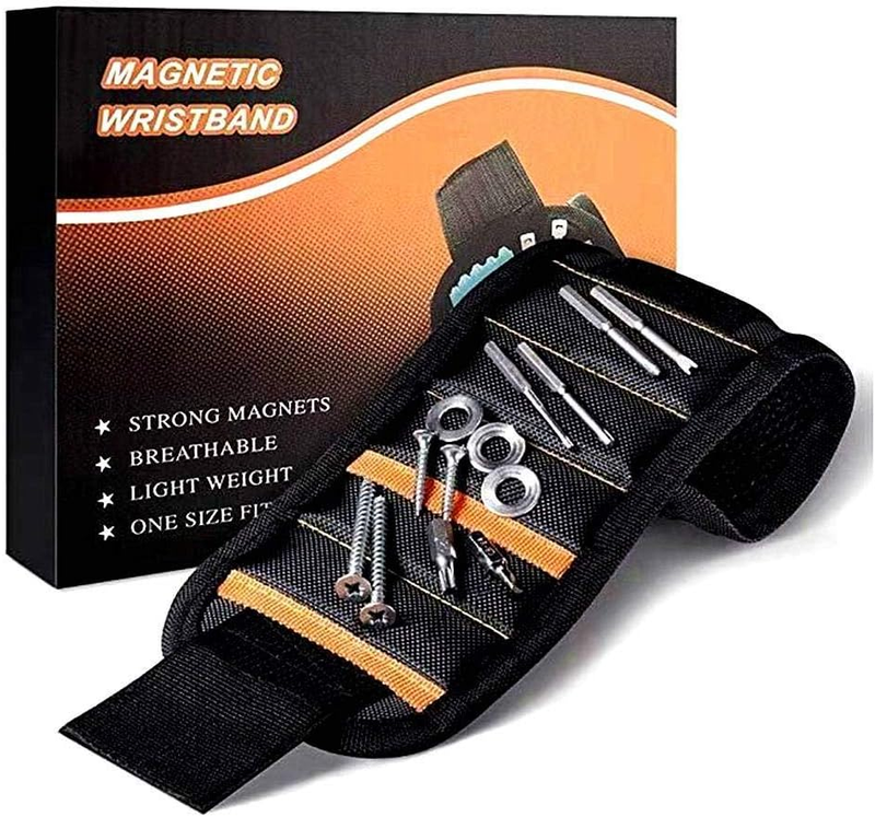 [Upgrade]  Magnetic Wristband with 2 Pockets,Tool Belt with 15 Strong Magnets,Fo