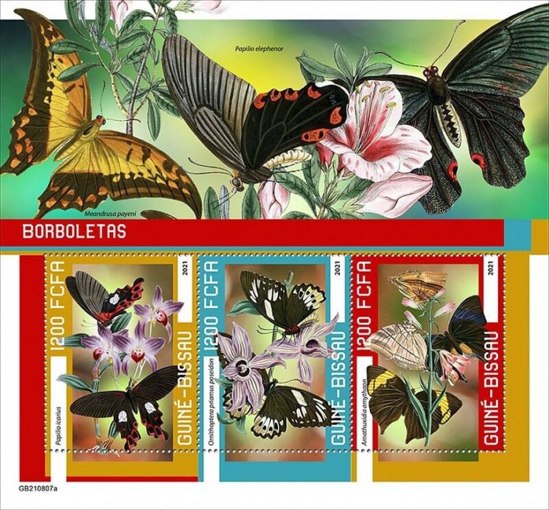 Butterflies Insects Mnh Stamp Sheet #607 (2021 Guinea-Bissau)