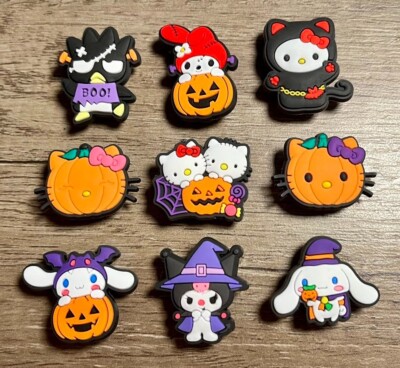 9pc HALLOWEEN Cartoon Kitty Shoe Charms for Crocs & Shoe Laces